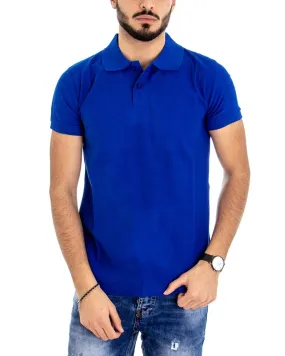 T-shirt Uomo Polo Tinta Unita Blu Royal Manica Corta Colletto Bottoncini Basic Casual GIOSAL-TS2972A