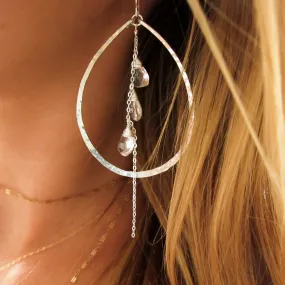 Teardrop Gemstone Fall Hoops - Crystal Quartz