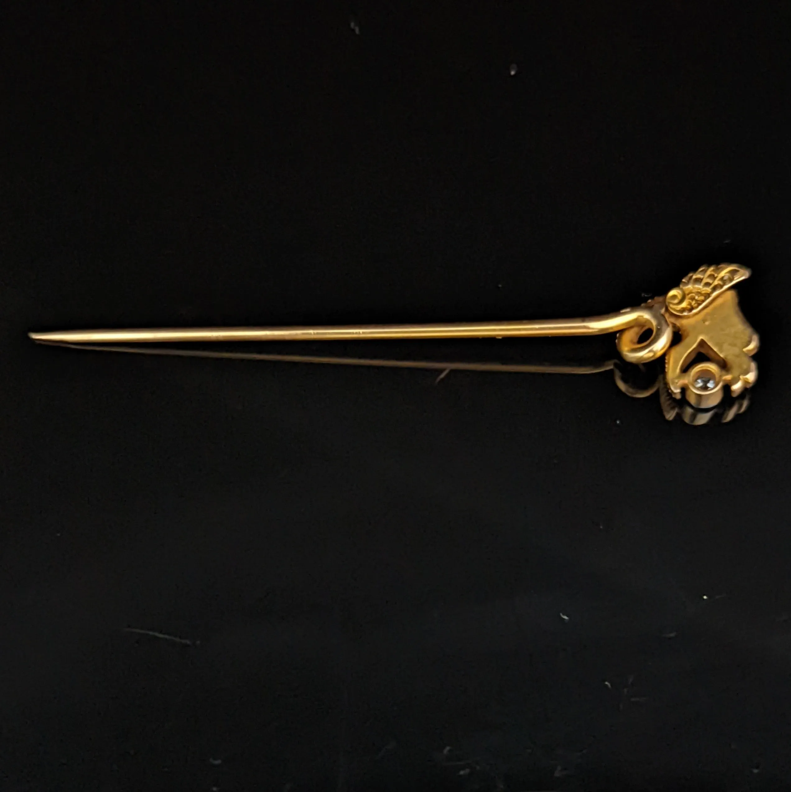 The Harligen - Art Nouveau Era Old Cut Diamond Garnet 14k Gold Dragon Stick Pin