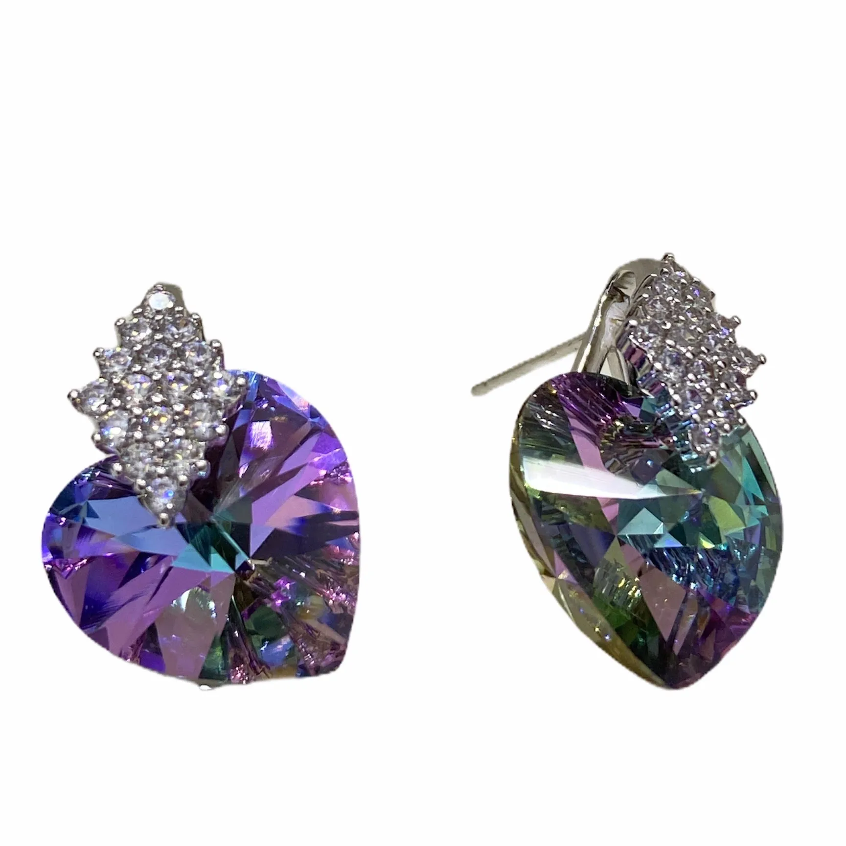 The Triangle Swarovski amethyst Crystal medium Heart Earrings