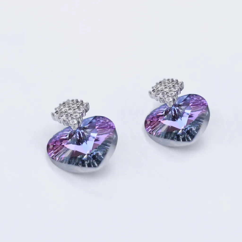 The Triangle Swarovski amethyst Crystal medium Heart Earrings