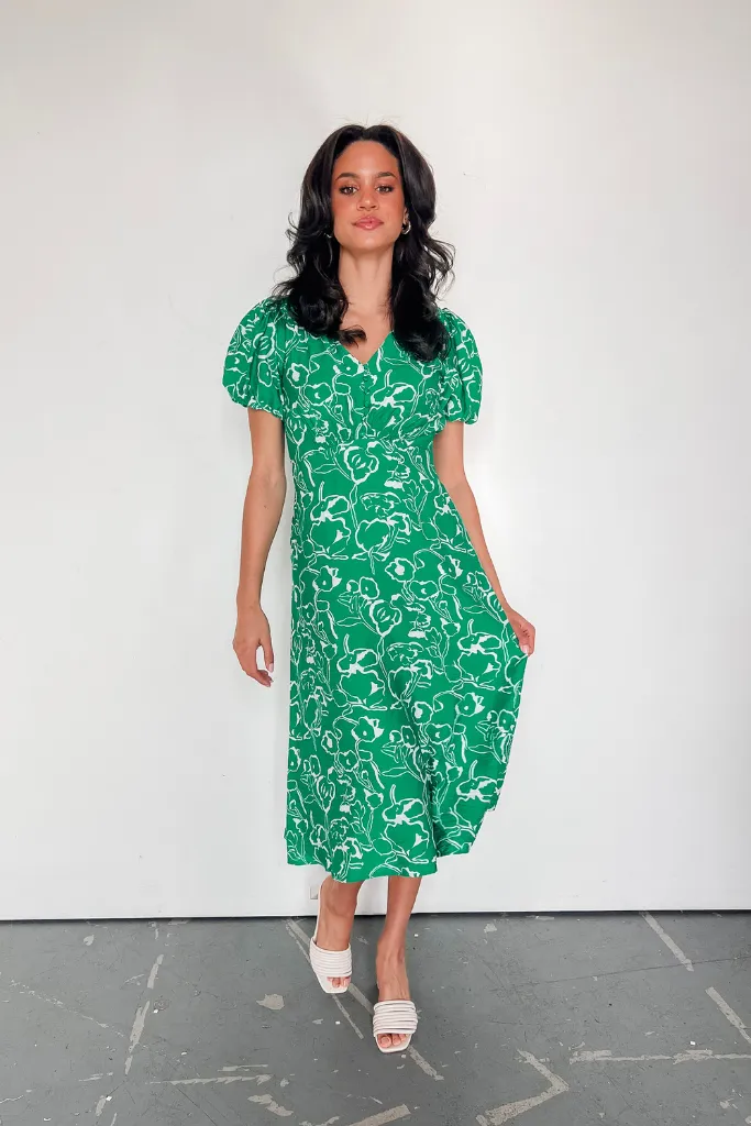 Tiki Time Puff Sleeve Midi Dress