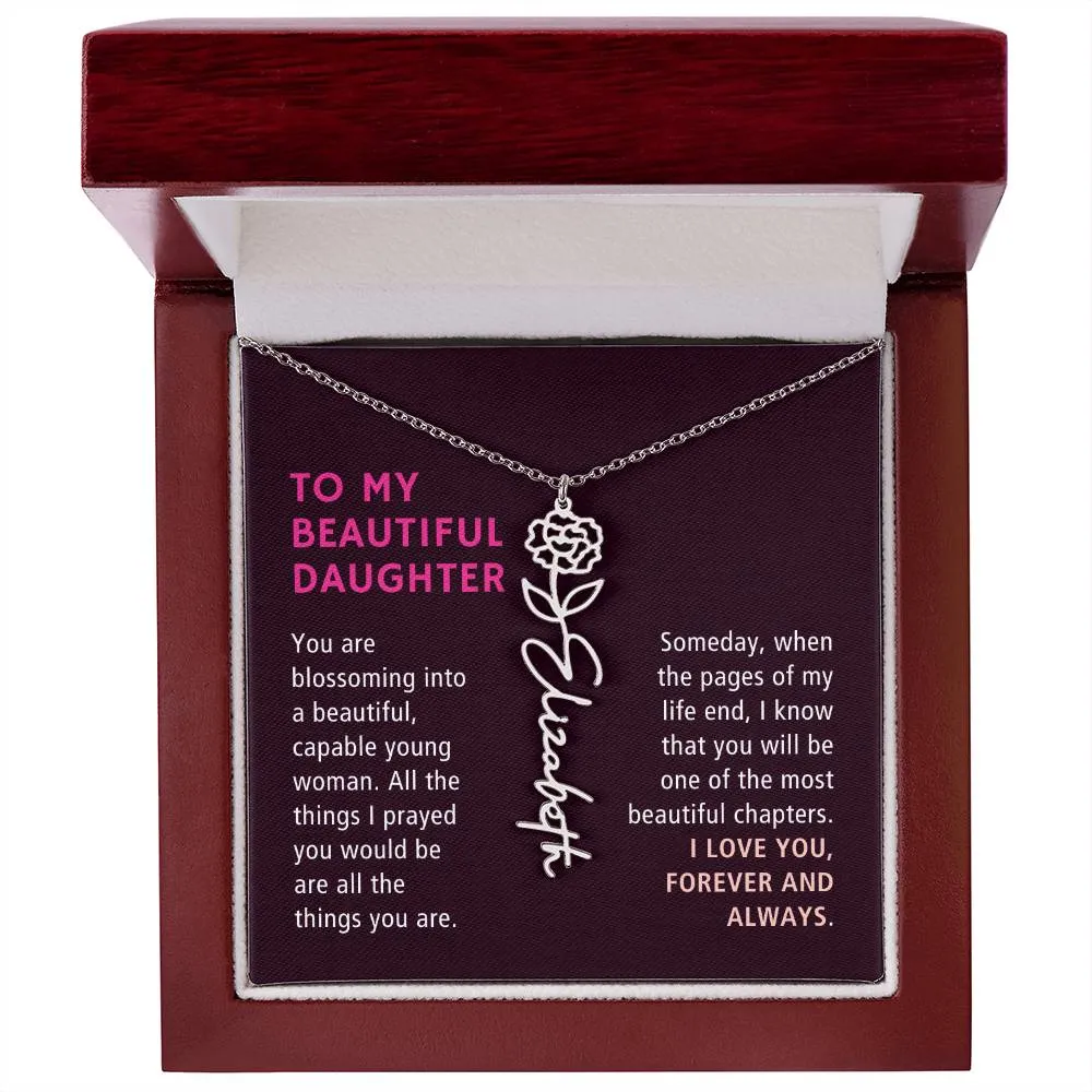 To Daughter Gift, Blossoming Into A Beautiful Young Woman, Custom Birth Flower Name Necklace