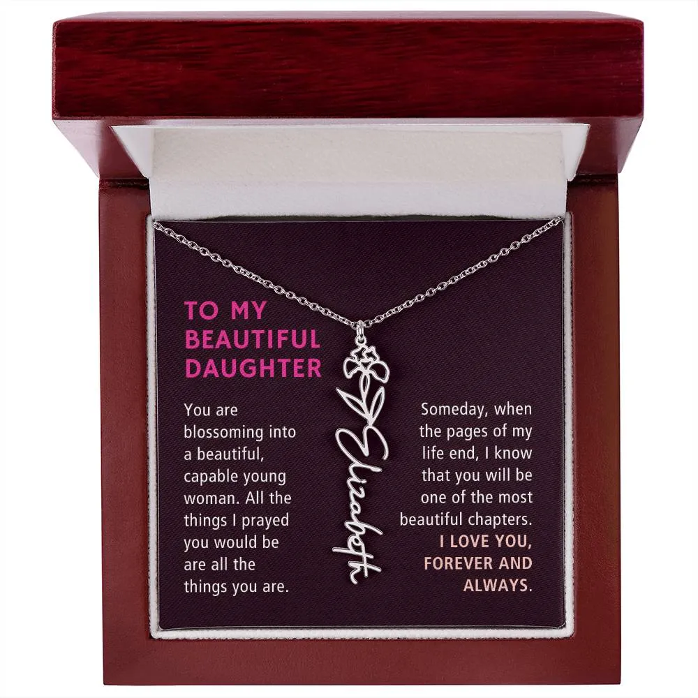 To Daughter Gift, Blossoming Into A Beautiful Young Woman, Custom Birth Flower Name Necklace