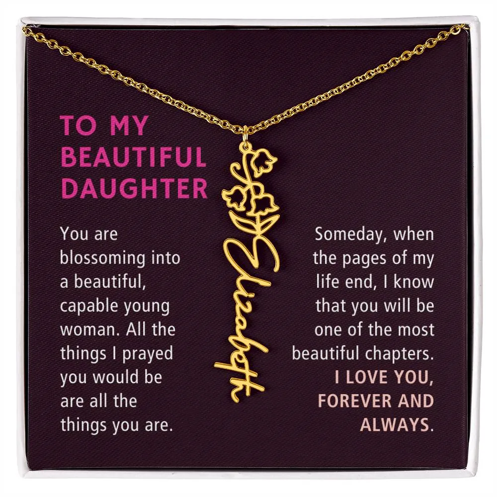 To Daughter Gift, Blossoming Into A Beautiful Young Woman, Custom Birth Flower Name Necklace