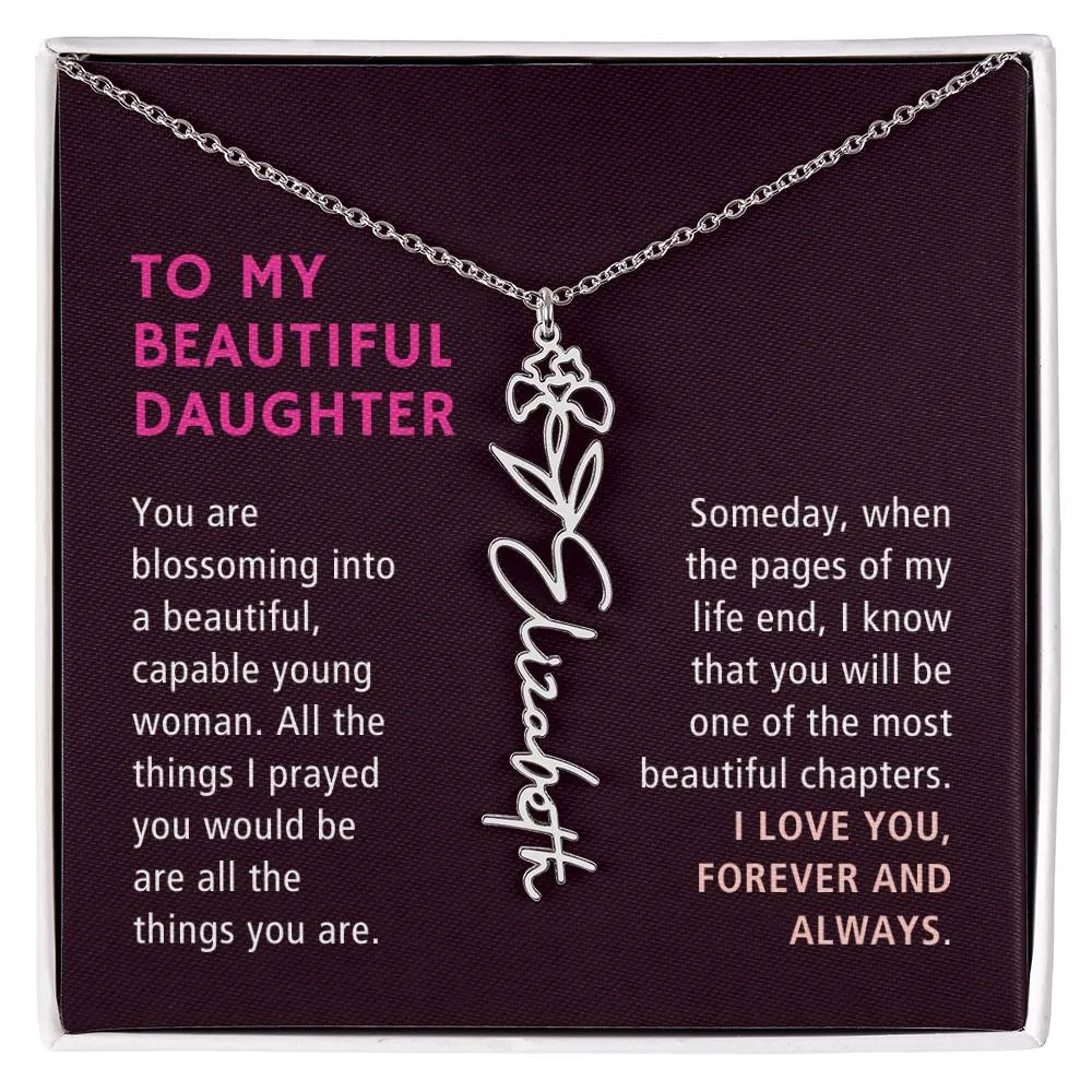 To Daughter Gift, Blossoming Into A Beautiful Young Woman, Custom Birth Flower Name Necklace