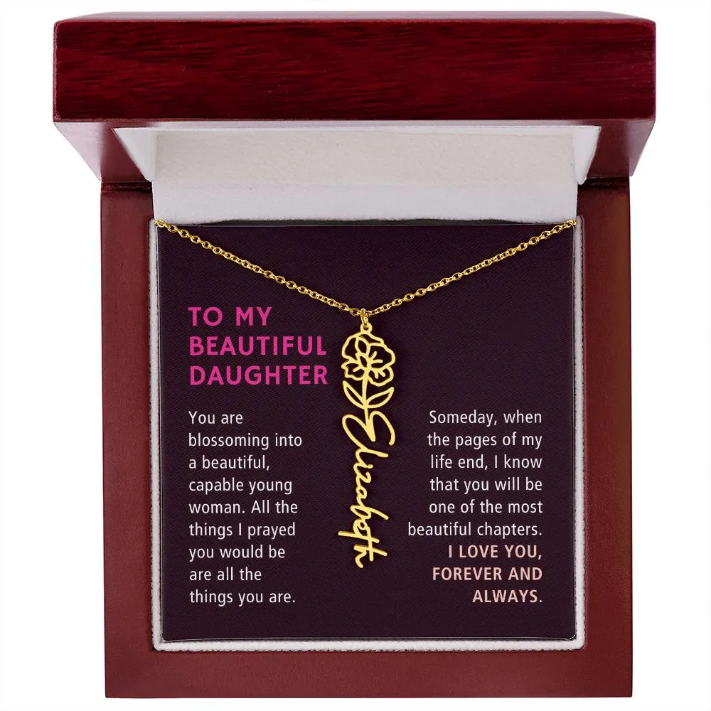 To Daughter Gift, Blossoming Into A Beautiful Young Woman, Custom Birth Flower Name Necklace