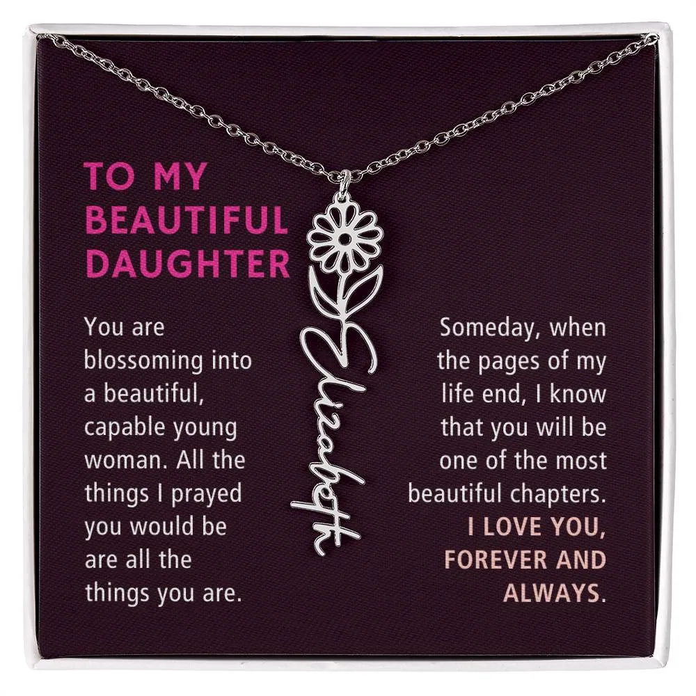 To Daughter Gift, Blossoming Into A Beautiful Young Woman, Custom Birth Flower Name Necklace