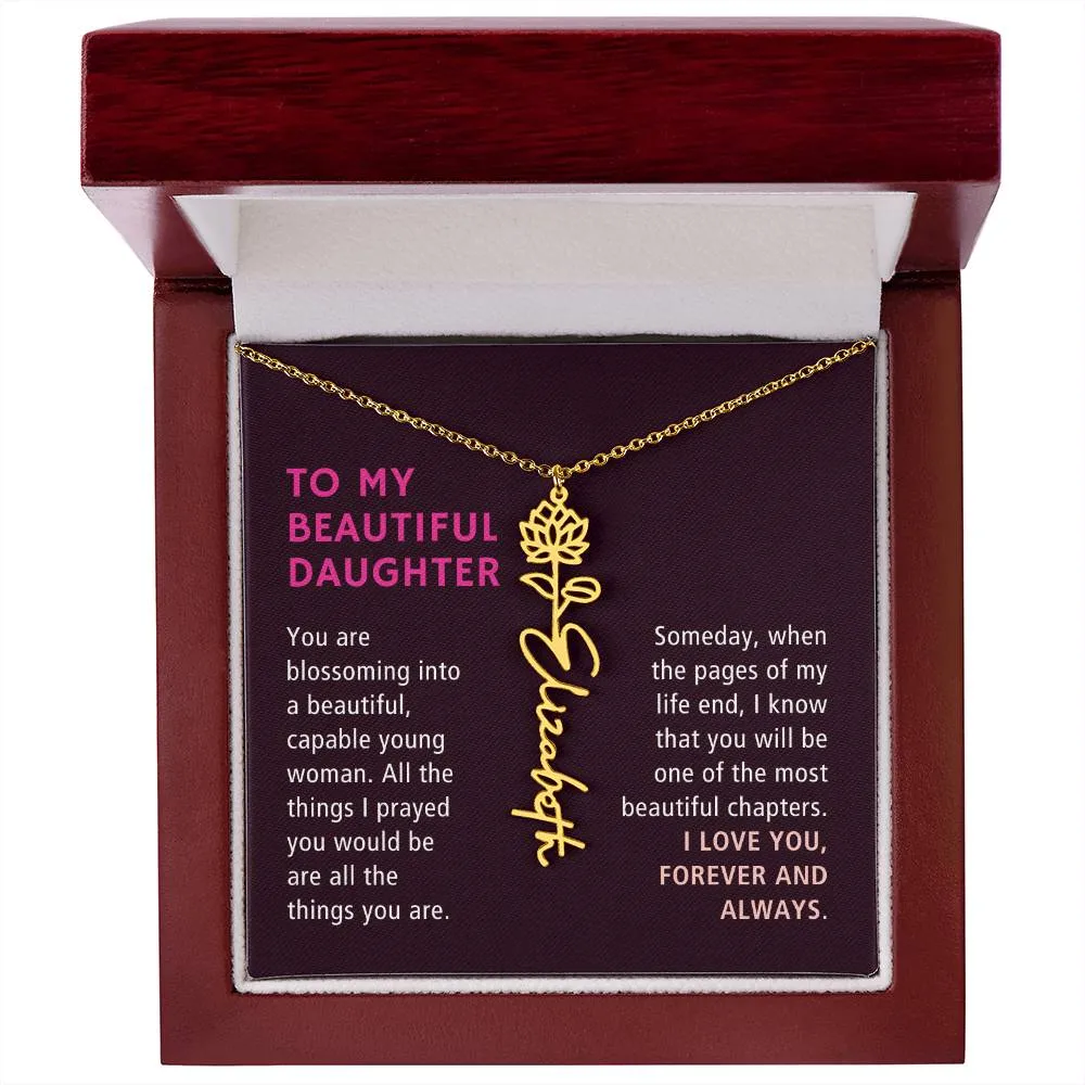 To Daughter Gift, Blossoming Into A Beautiful Young Woman, Custom Birth Flower Name Necklace