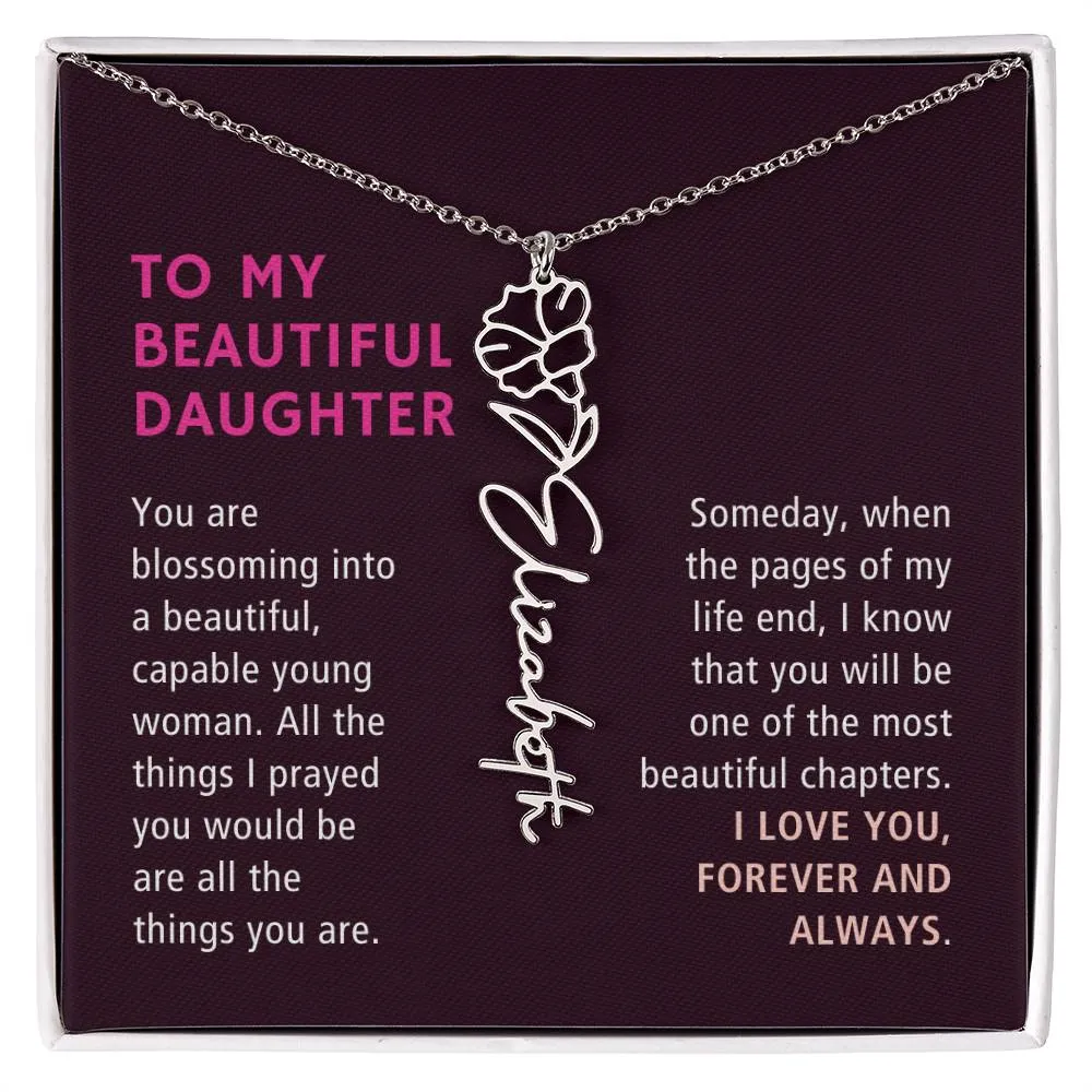 To Daughter Gift, Blossoming Into A Beautiful Young Woman, Custom Birth Flower Name Necklace