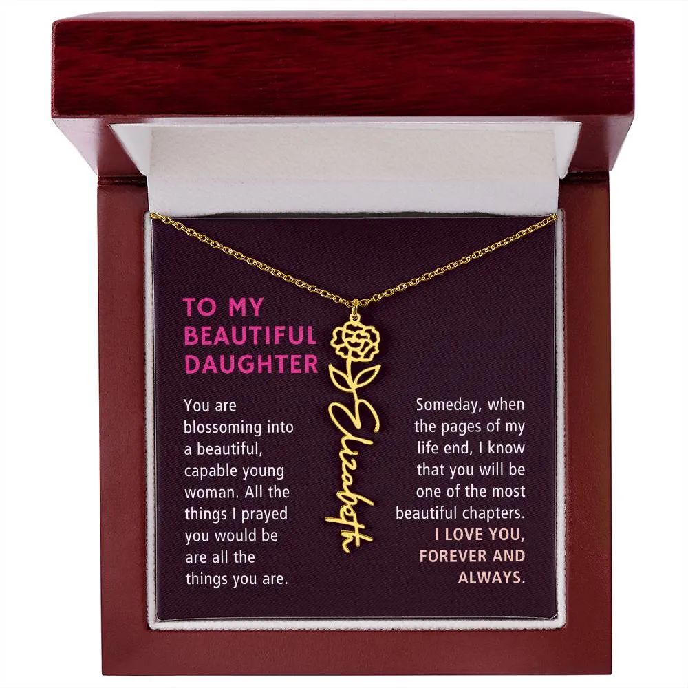 To Daughter Gift, Blossoming Into A Beautiful Young Woman, Custom Birth Flower Name Necklace