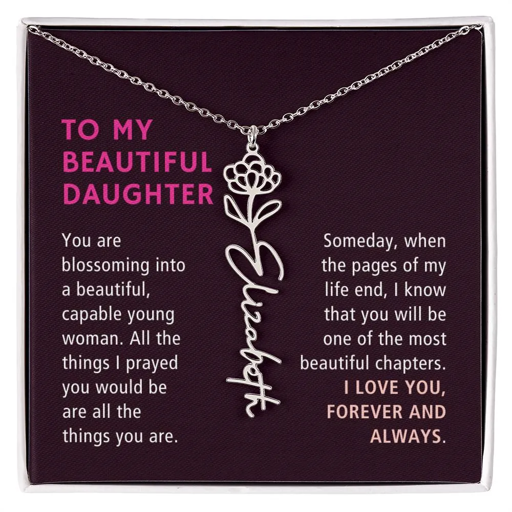 To Daughter Gift, Blossoming Into A Beautiful Young Woman, Custom Birth Flower Name Necklace