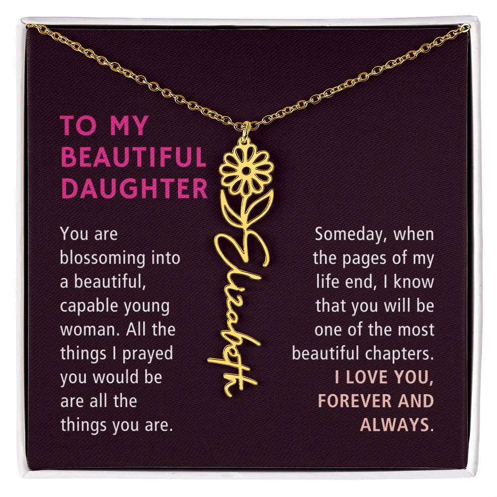 To Daughter Gift, Blossoming Into A Beautiful Young Woman, Custom Birth Flower Name Necklace