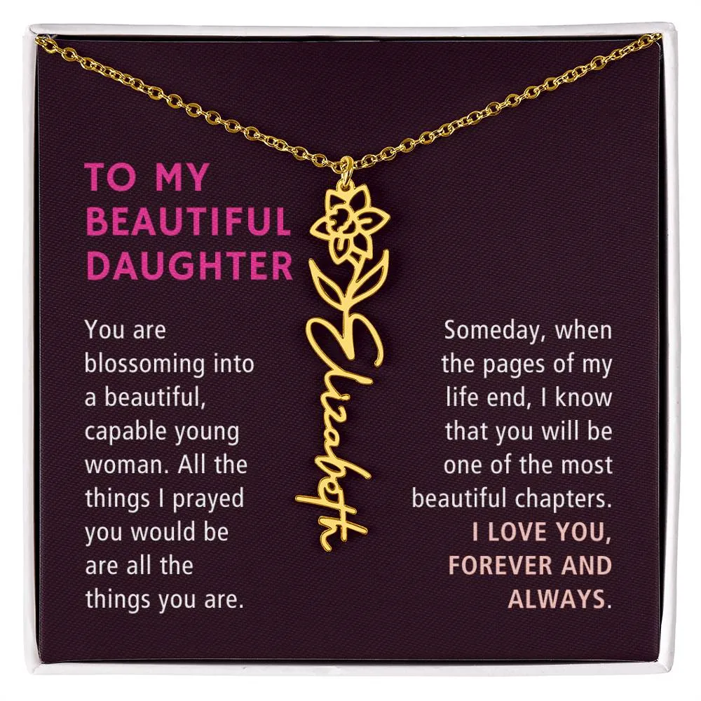 To Daughter Gift, Blossoming Into A Beautiful Young Woman, Custom Birth Flower Name Necklace