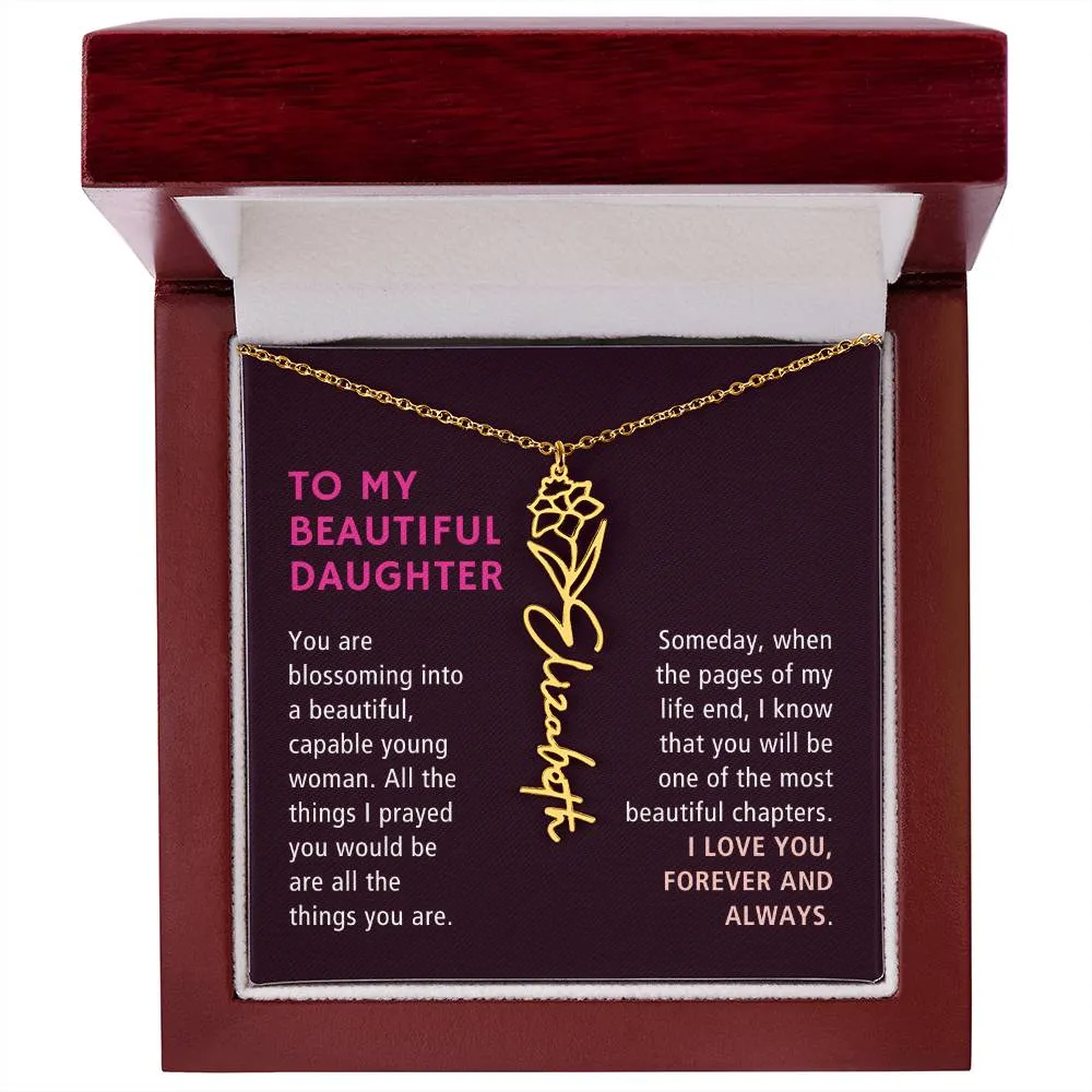 To Daughter Gift, Blossoming Into A Beautiful Young Woman, Custom Birth Flower Name Necklace