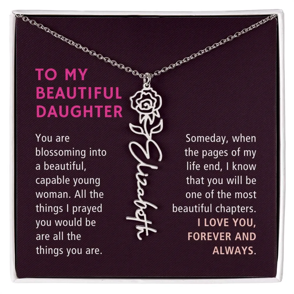 To Daughter Gift, Blossoming Into A Beautiful Young Woman, Custom Birth Flower Name Necklace