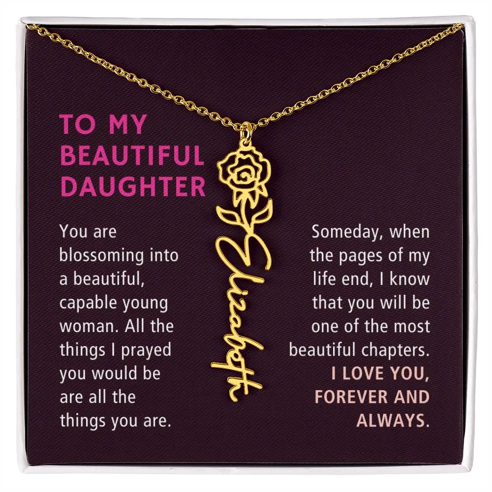 To Daughter Gift, Blossoming Into A Beautiful Young Woman, Custom Birth Flower Name Necklace