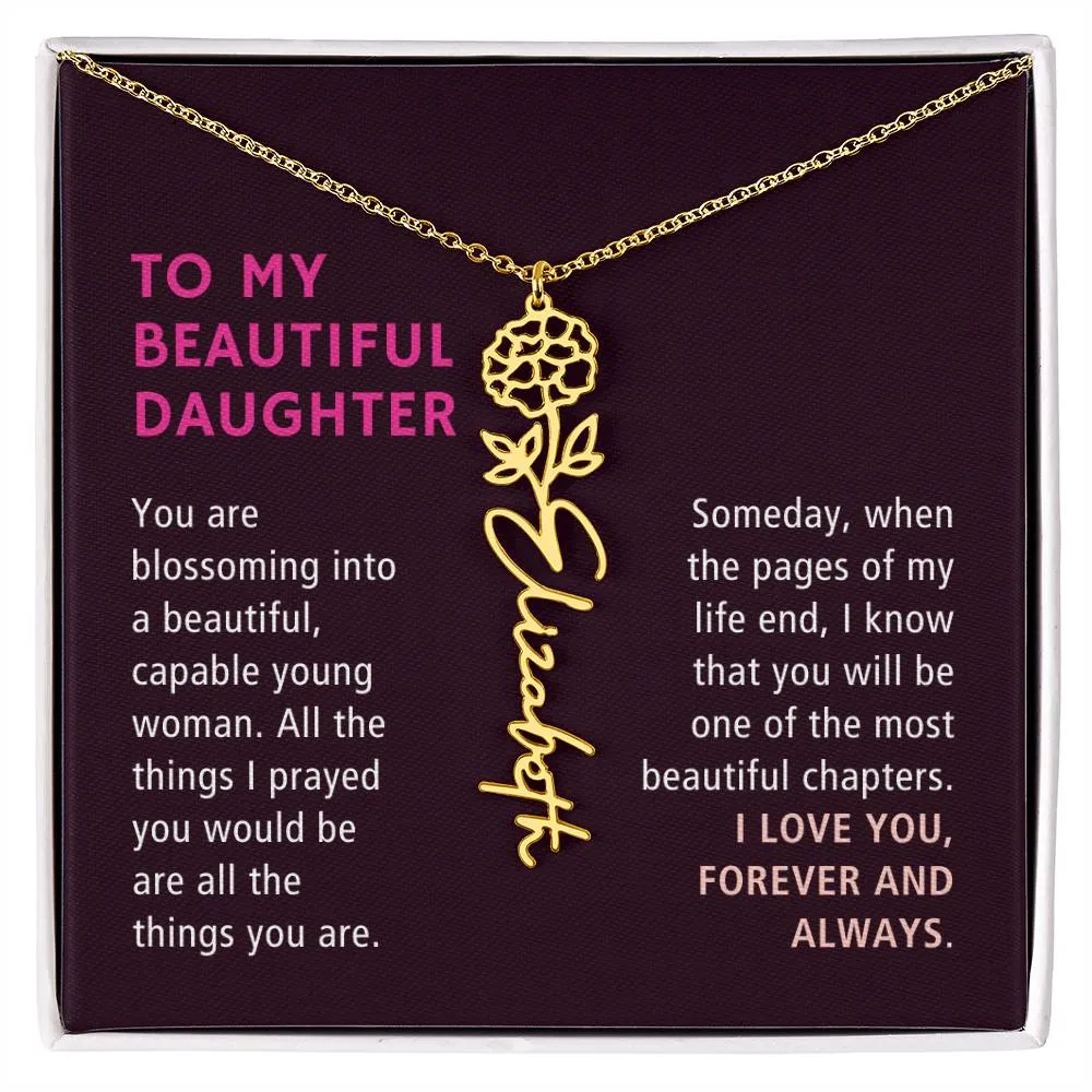 To Daughter Gift, Blossoming Into A Beautiful Young Woman, Custom Birth Flower Name Necklace