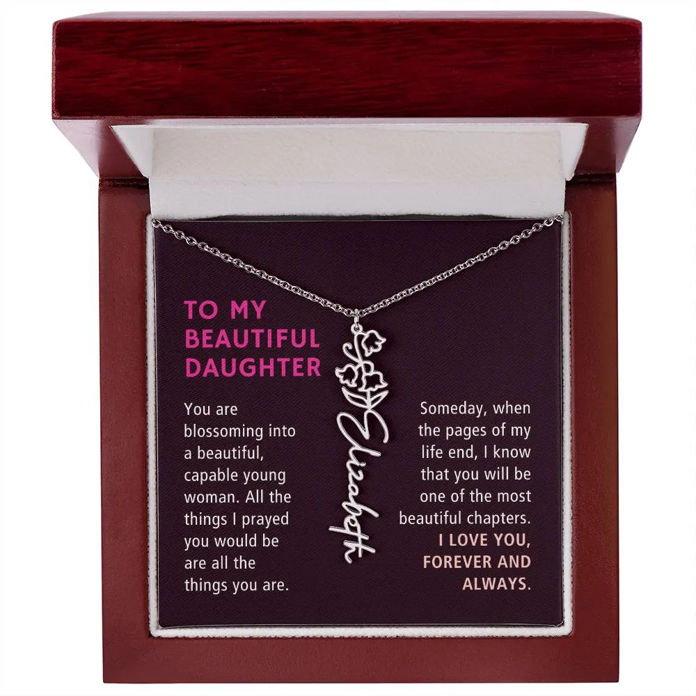 To Daughter Gift, Blossoming Into A Beautiful Young Woman, Custom Birth Flower Name Necklace