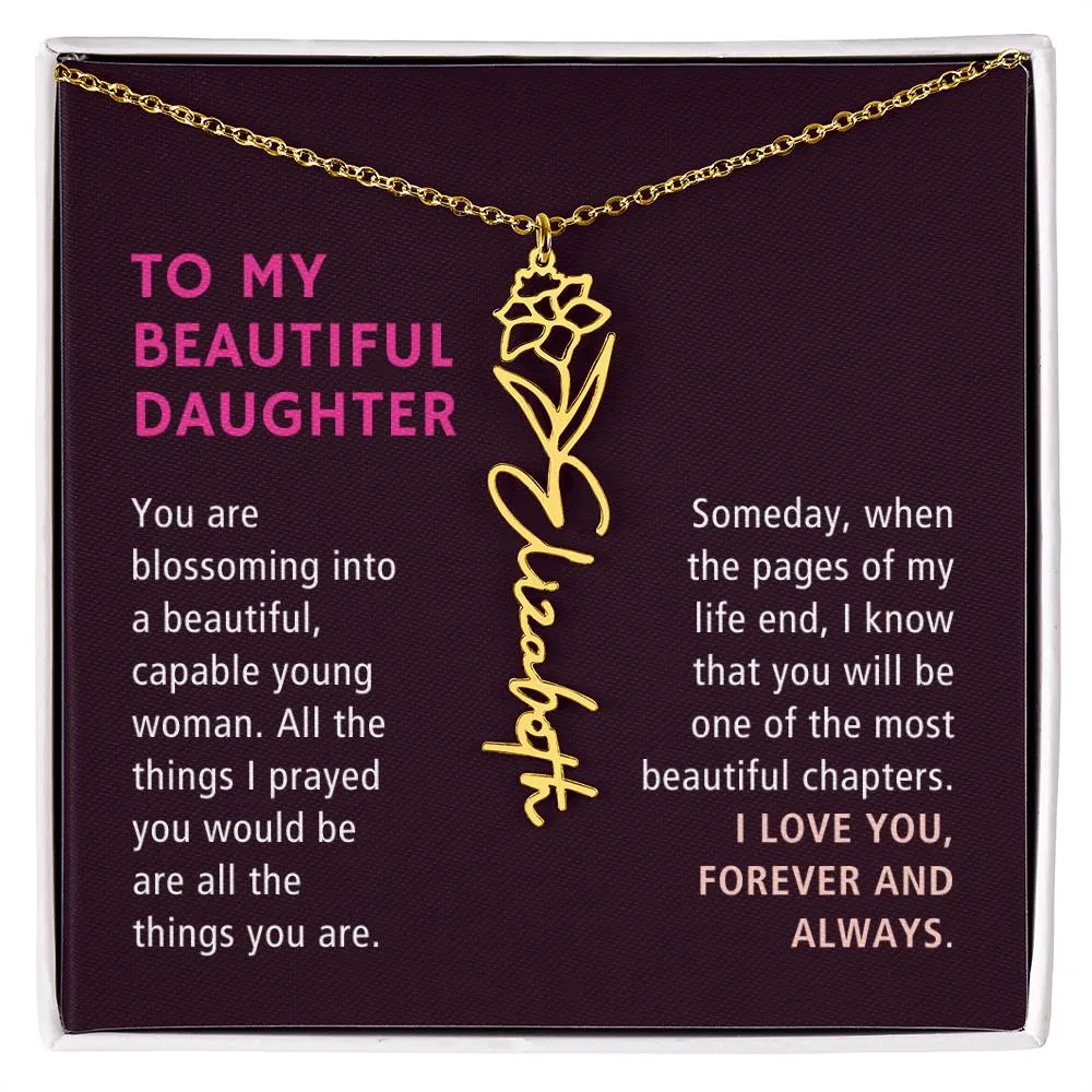 To Daughter Gift, Blossoming Into A Beautiful Young Woman, Custom Birth Flower Name Necklace