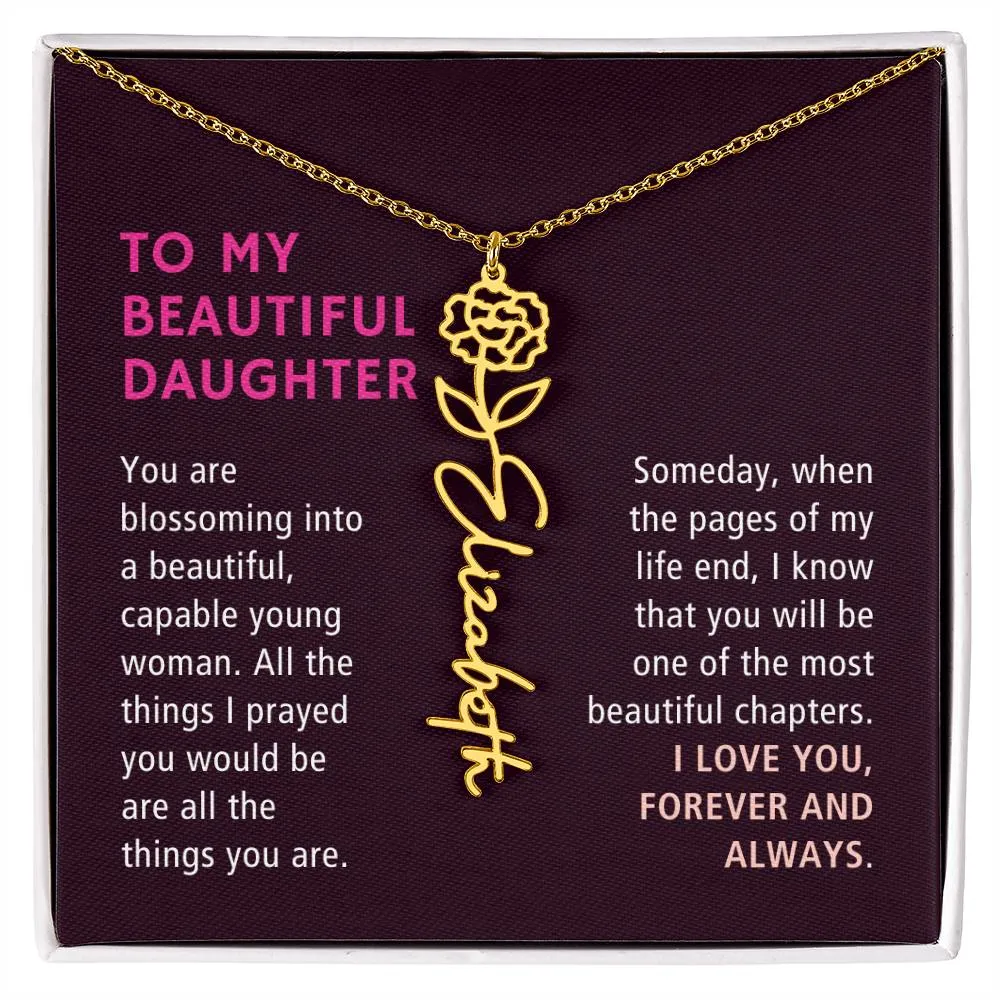 To Daughter Gift, Blossoming Into A Beautiful Young Woman, Custom Birth Flower Name Necklace