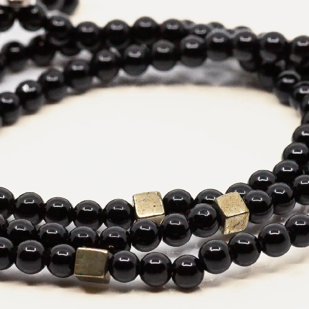 Triple Wrap Skinny Bead with Meteorites Bracelet - Onyx