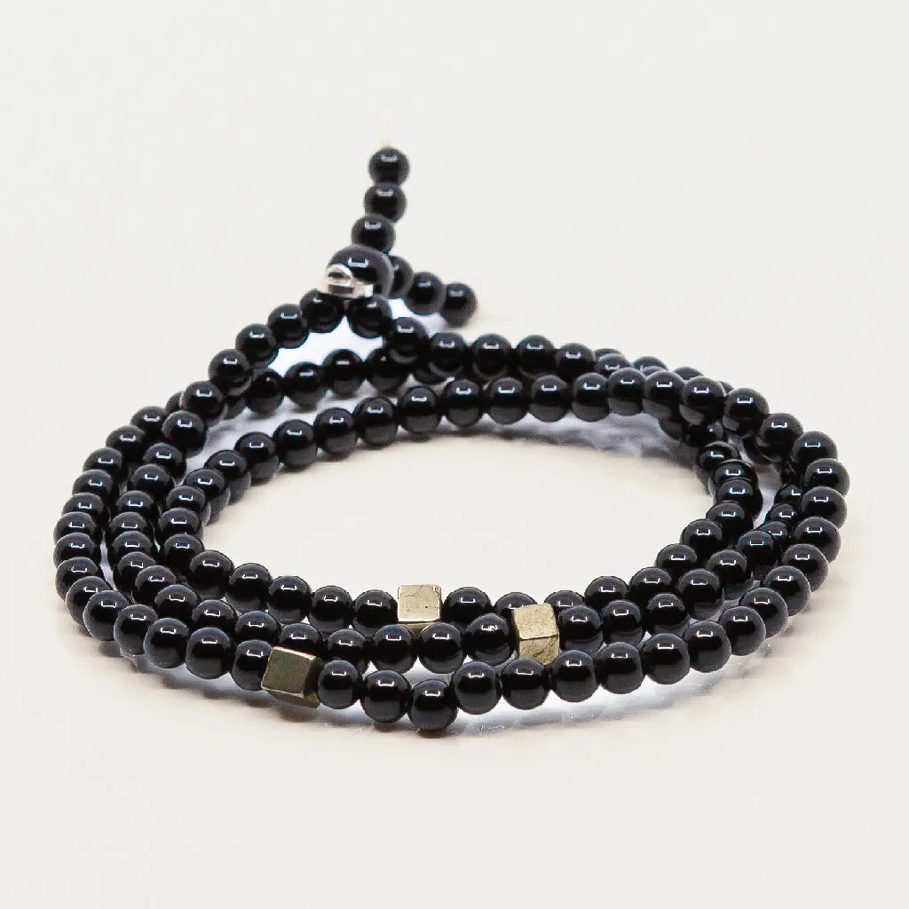 Triple Wrap Skinny Bead with Meteorites Bracelet - Onyx