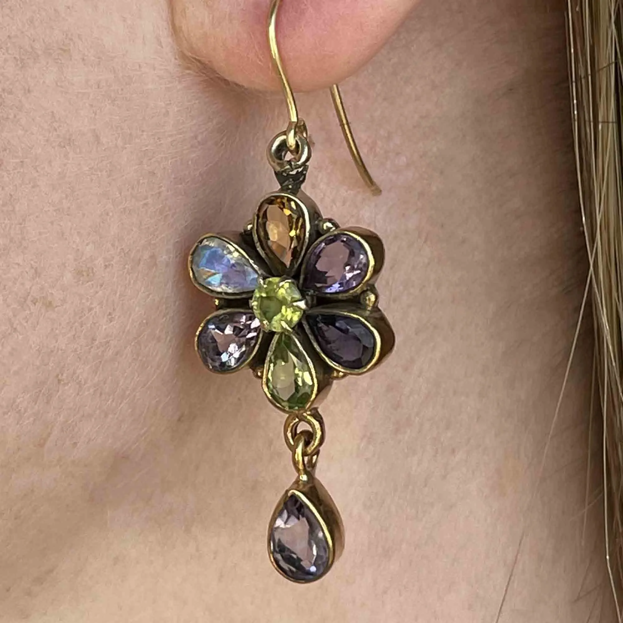 Vintage Art Deco Style Multi Stone Floral Earrings