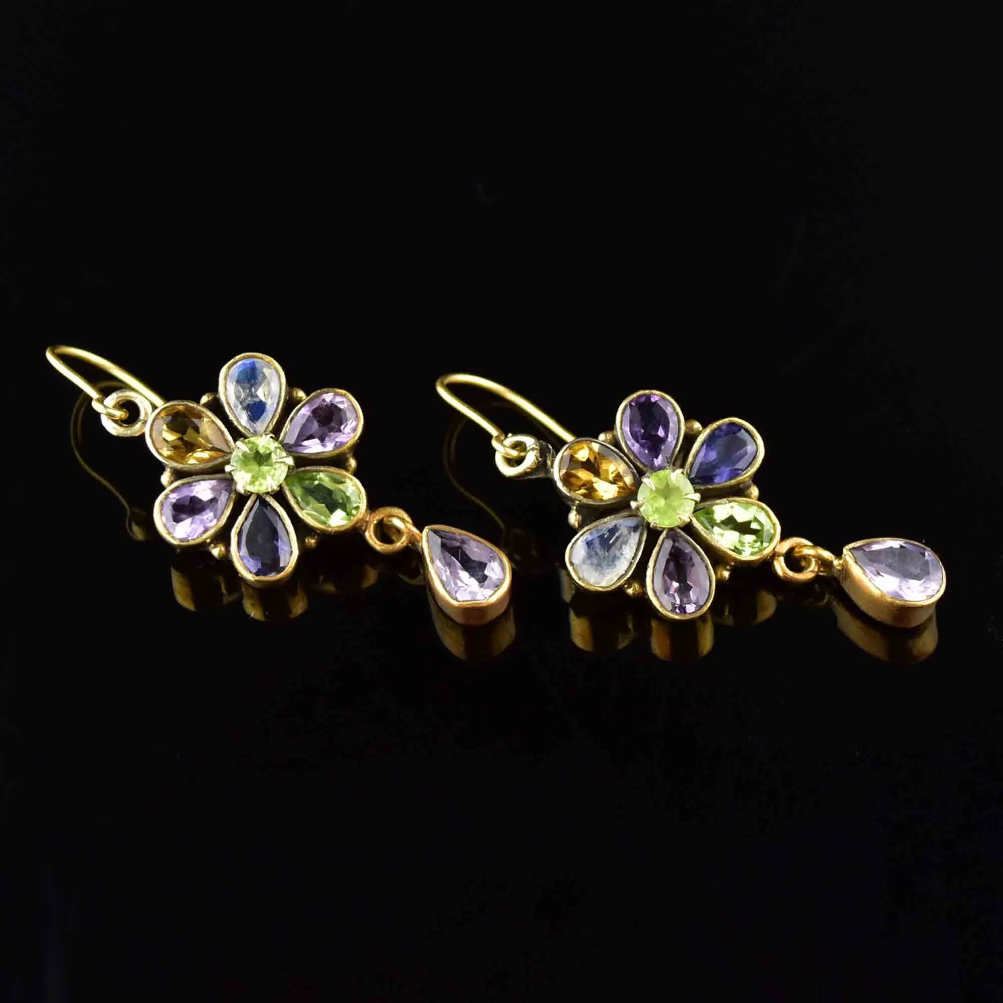 Vintage Art Deco Style Multi Stone Floral Earrings