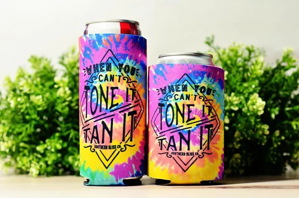 {When You Can't Tone It, Tan It} Tie Dye Can Cooler