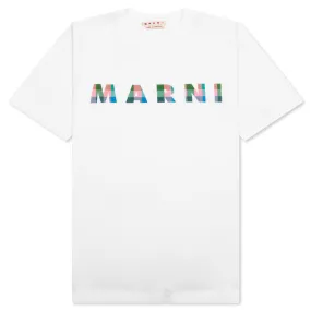 White Cotton T-Shirt With Gingham Logo - Lily White