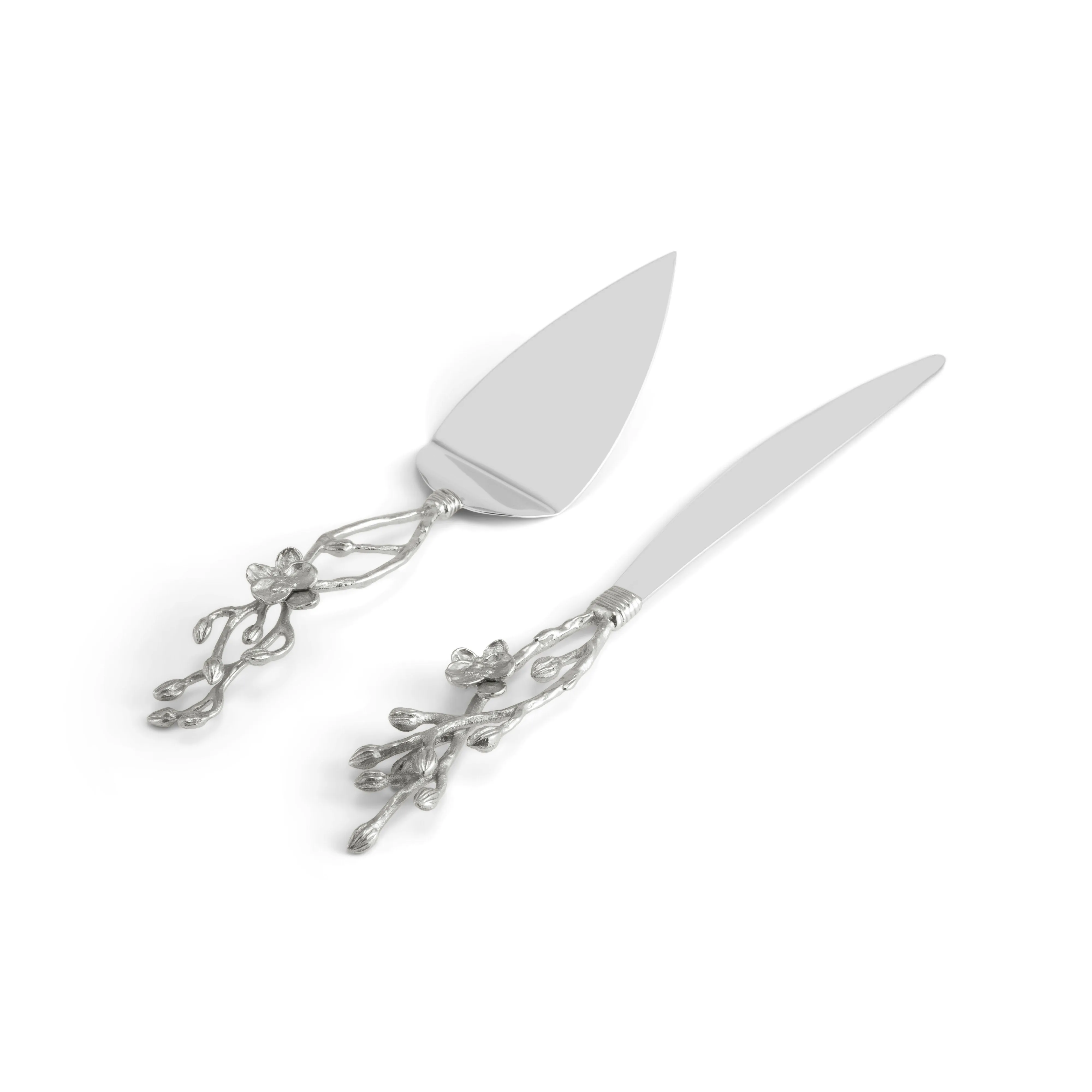 White Orchid Wedding Cake Knife & Server Set