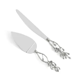 White Orchid Wedding Cake Knife & Server Set