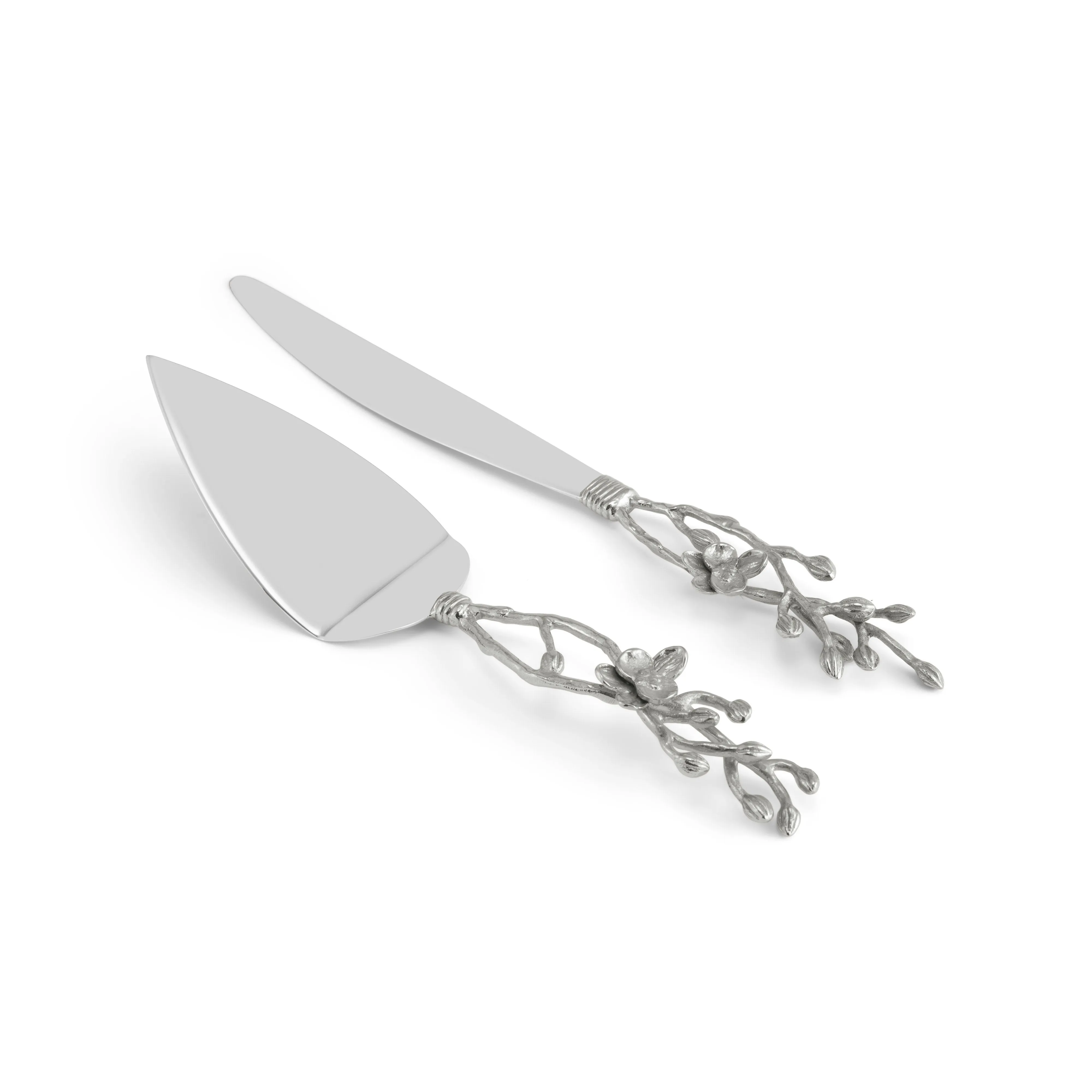 White Orchid Wedding Cake Knife & Server Set