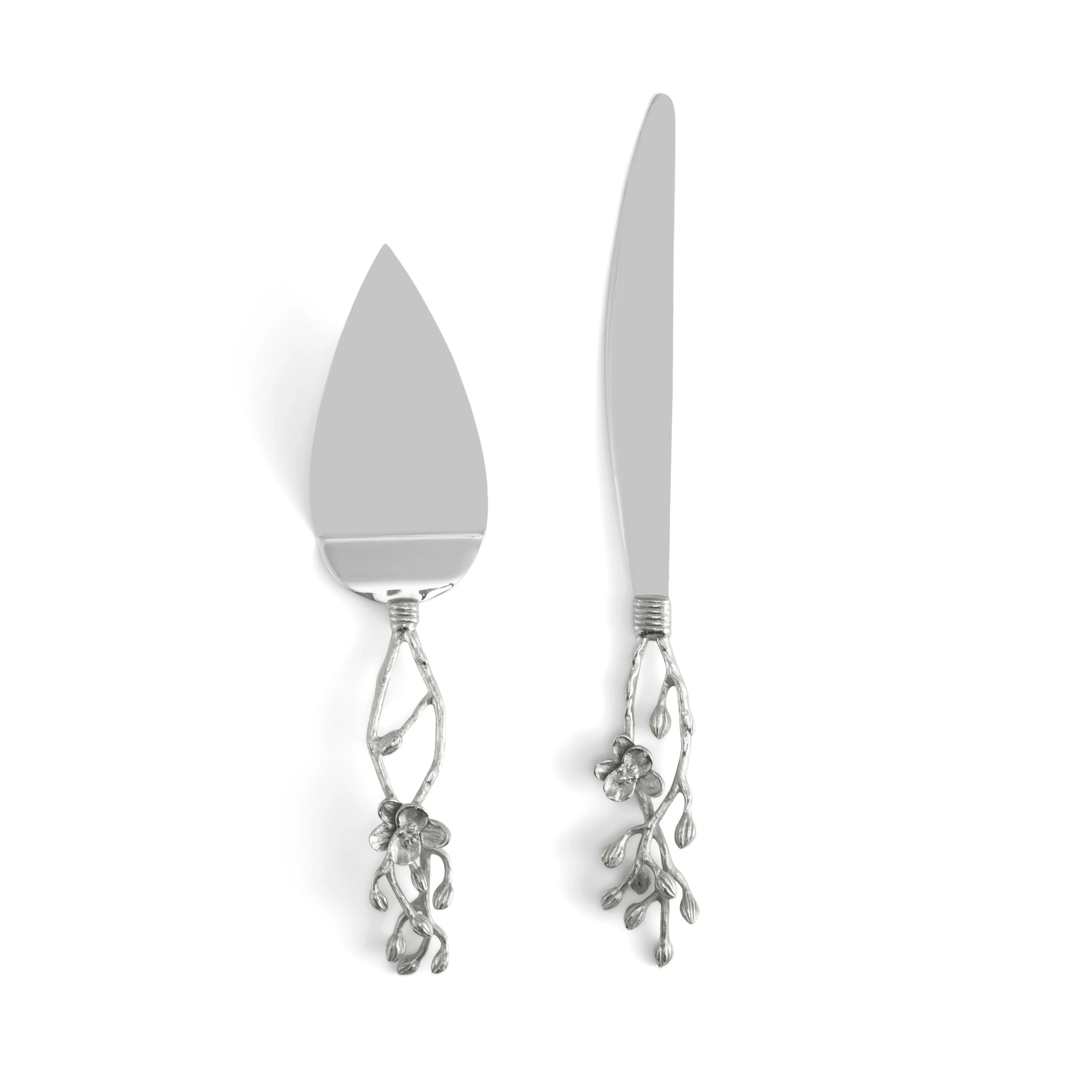 White Orchid Wedding Cake Knife & Server Set