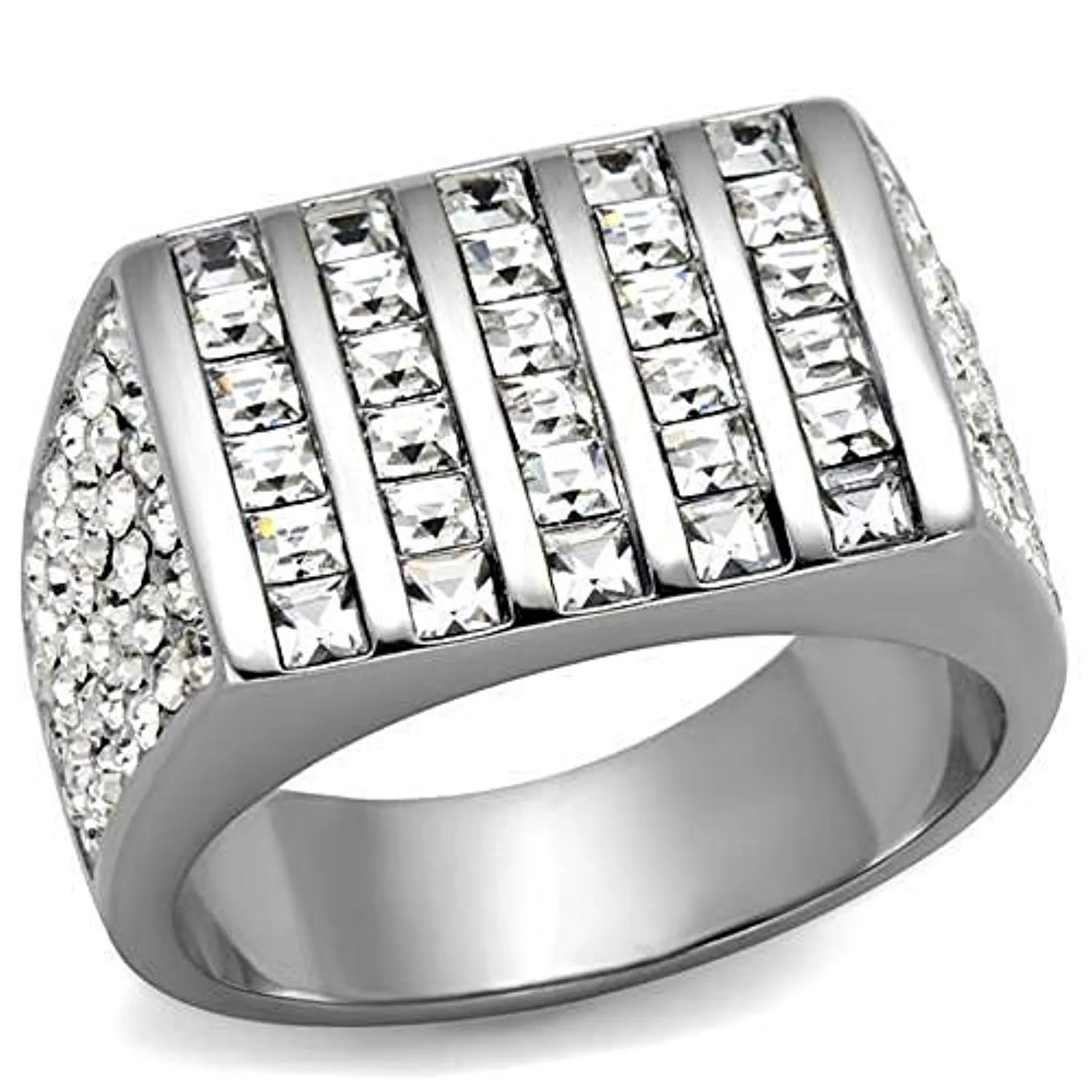 WildKlass Stainless Steel Ring High Polished (no Plating) Men Top Grade Crystal Clear