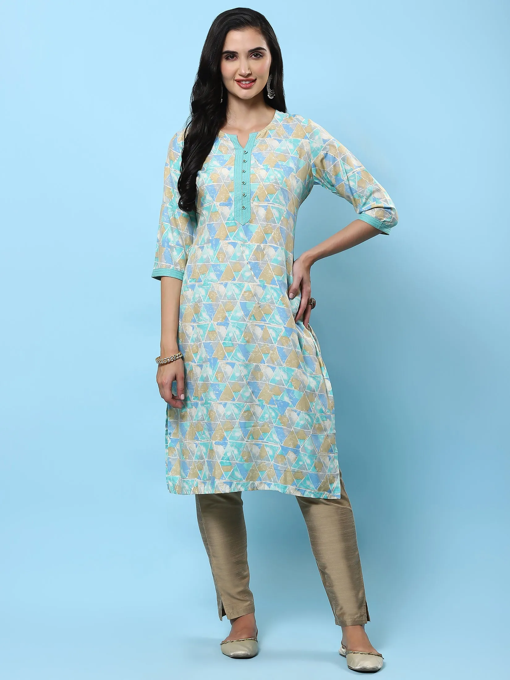 Women Blue Abstract Printed Kurta