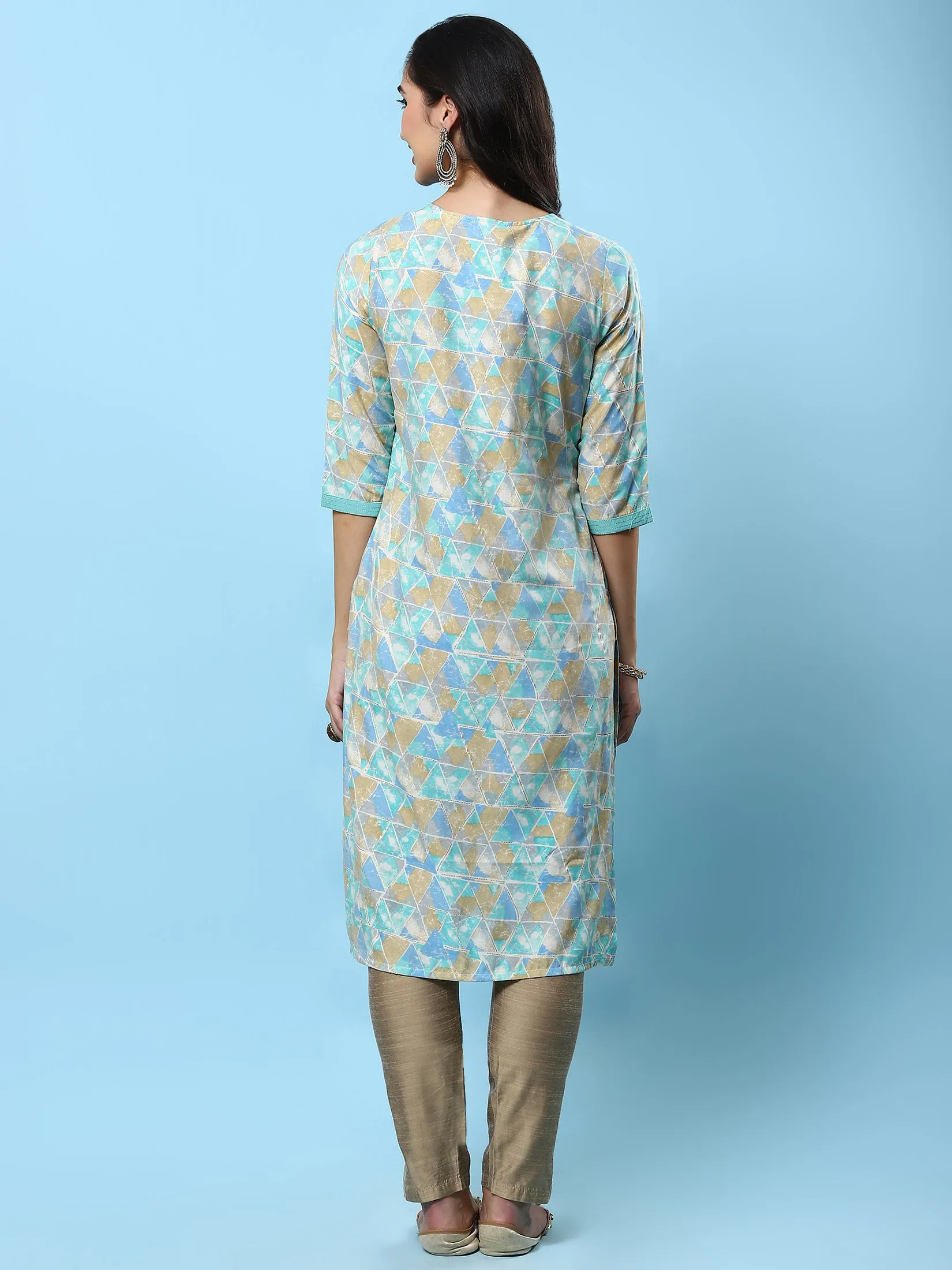 Women Blue Abstract Printed Kurta