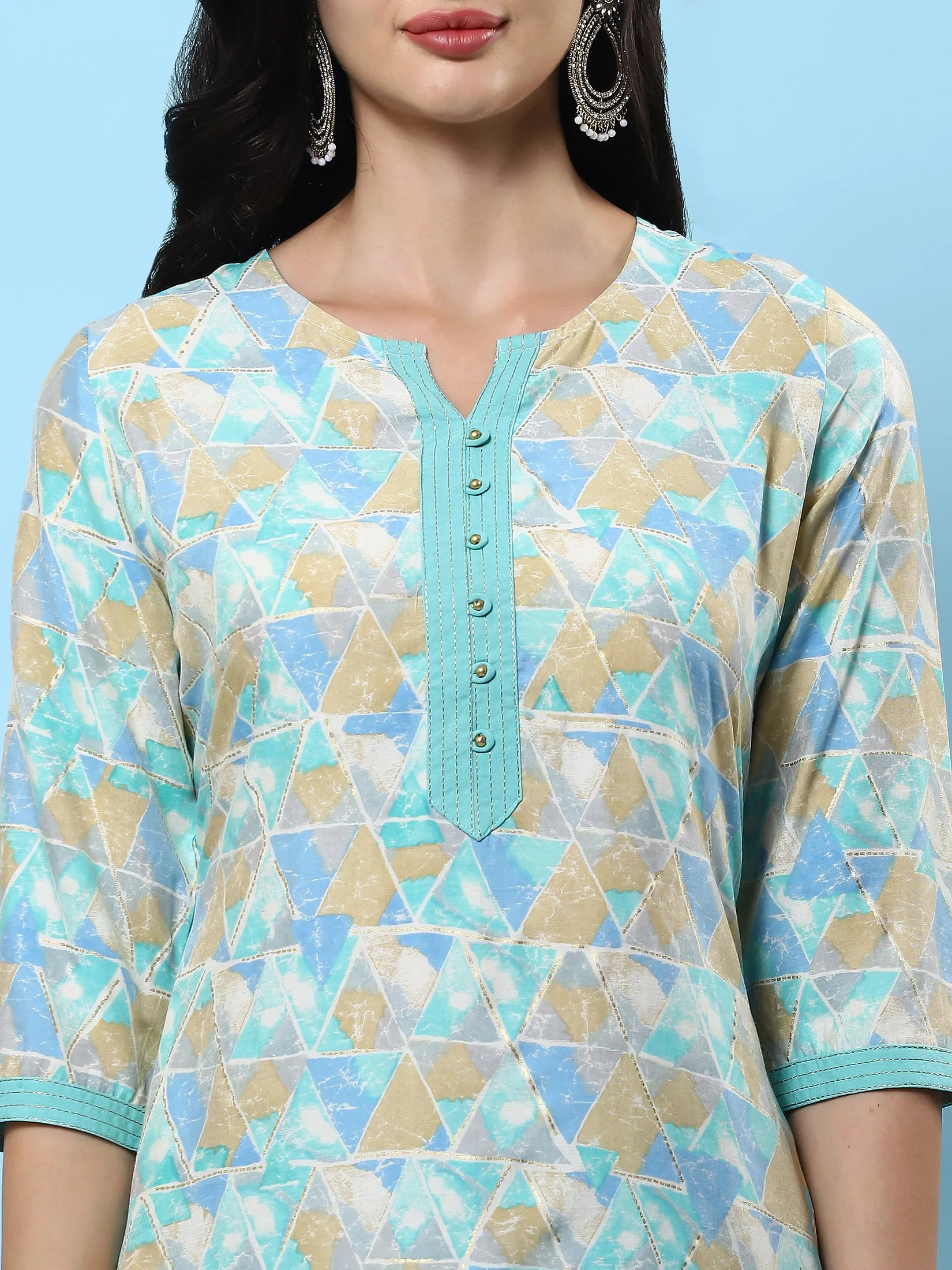 Women Blue Abstract Printed Kurta