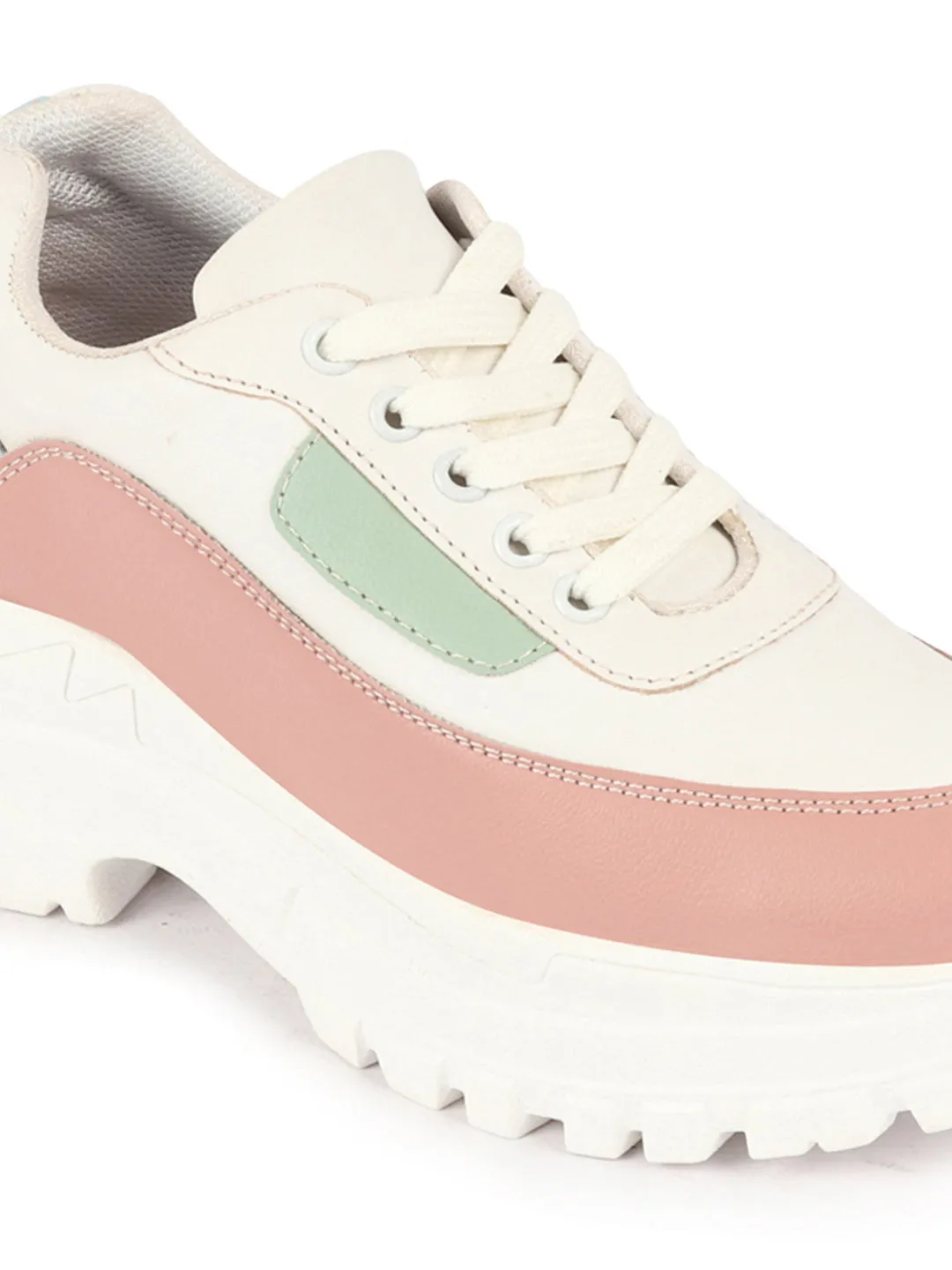 Women Peach Colorblocked Casual Lace Up Sneaker Shoes