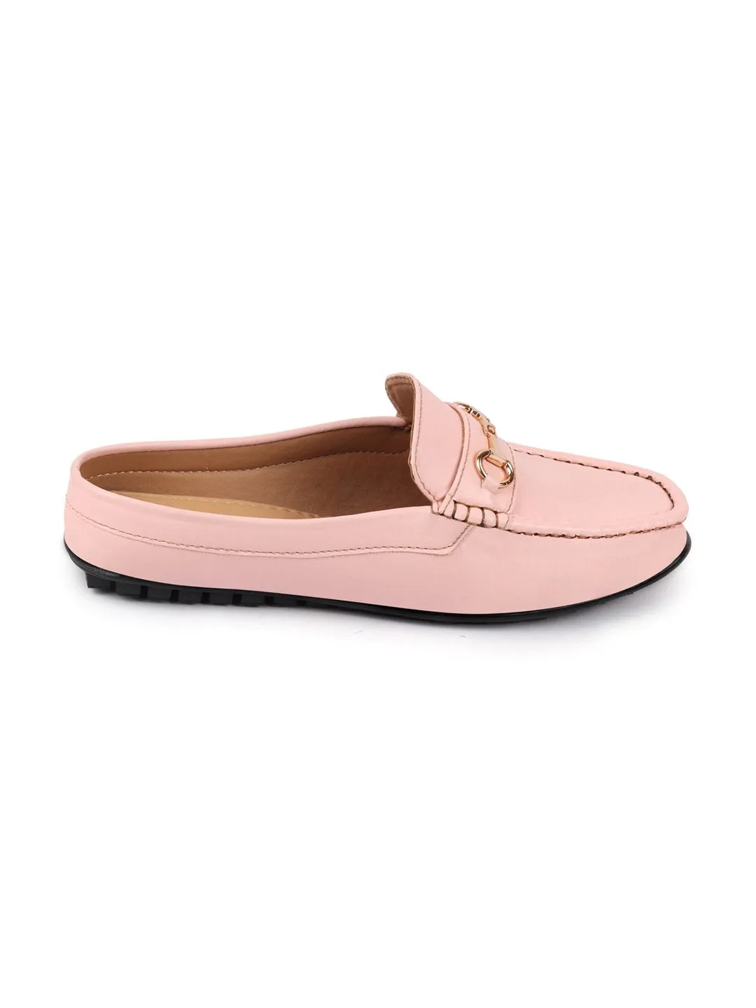 Women Pink Back Open Mocassin Slip On Shoes