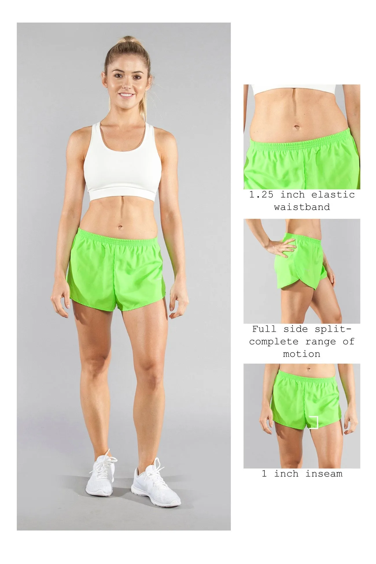 Women's 1" Elite Split Running Shorts- Neon Lime