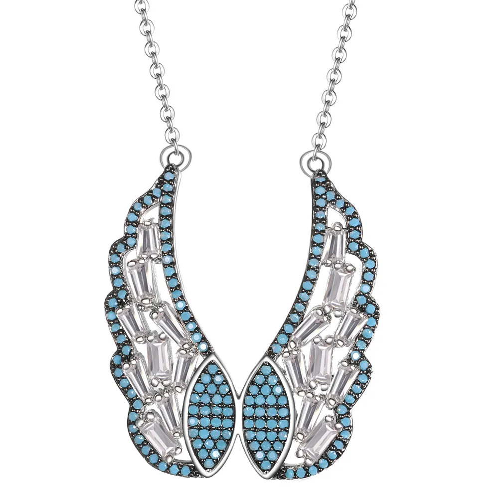 Women's Fashion Angel Wing CZ Pendant Necklace