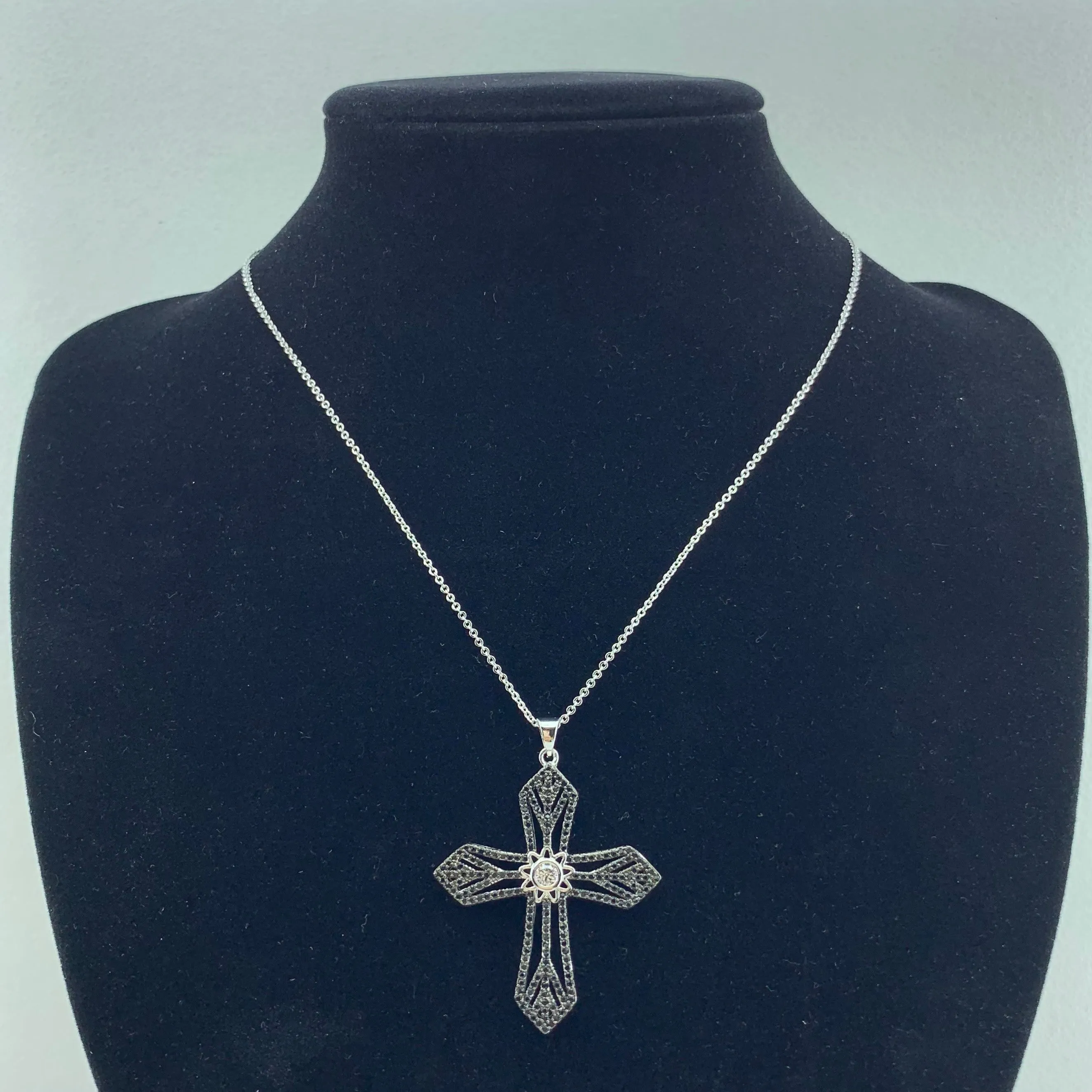 Womens's CZ Pendant Cross Necklace