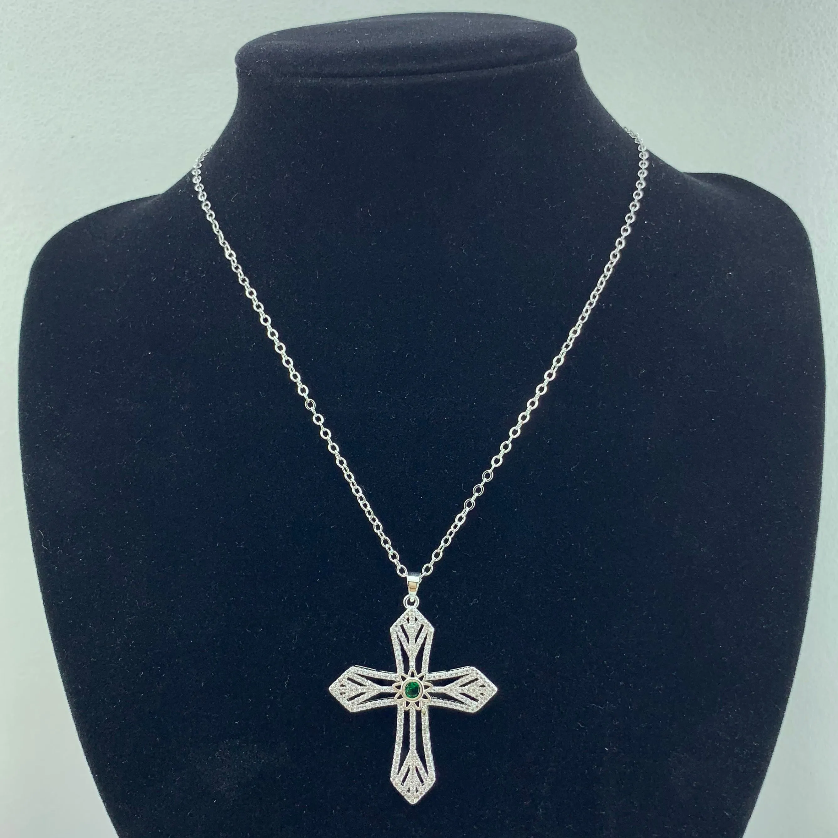 Womens's CZ Pendant Cross Necklace