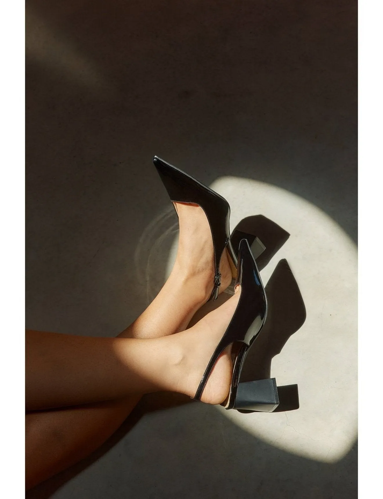 Yarra Pointed Toe Slingbacks - Black Patent