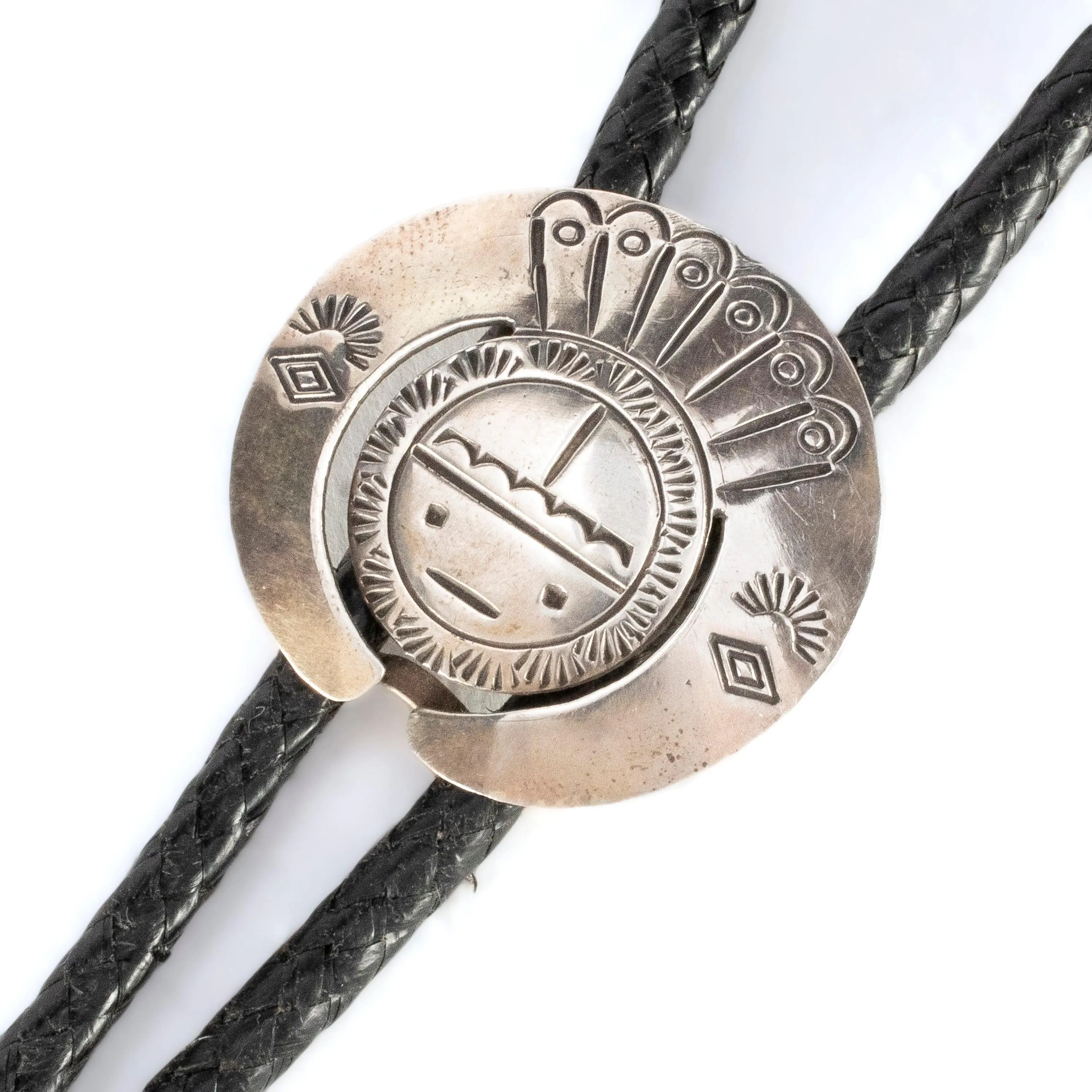 Zuni Sunface USA Native American Made 925 Sterling Silver Bolo Tie